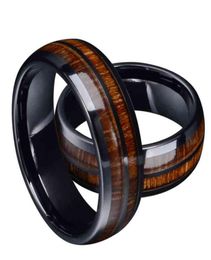 Nieuwe Mode Zwarte Tungsten Carbide Ringen Inlay Hawaiiaanse Koa Hout Abalone Shell Men039s Engagement Wedding Bands Verjaardag Gif9579104