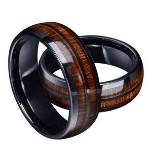 New Fashion Black Tungsten CARBUDE RINGS INPAY HAWAIIAN KOA WOOD ABALONE Shell's Men's Engagement Bands de mariage Gift 2967