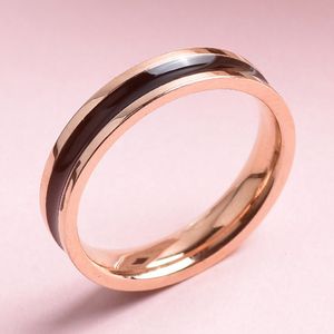 Nieuwe Mode Zwart Wit Geëmailleerde Ring Luxe INS stijl Rose Vergulde Rvs Sieraden 4mm