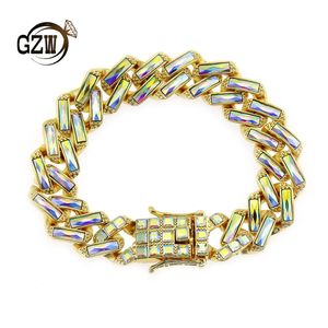 Nieuwe mode -blingbling rechthoek Korful Diamond Mens Cuban Link Rhinestone Chain Bracelet Hip Hop Gold Silver Chains sieraden Geschenken voor mannen