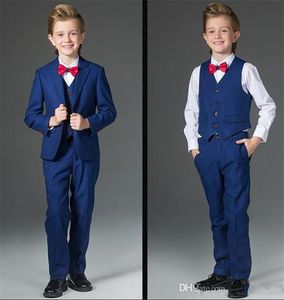 Nieuwe mode blauwe jongen formele slijtage knappe jongen kid kleding bruiloft kleding blazer verjaardagsfeestje Prom pak (jas + broek + tie + vest) 15