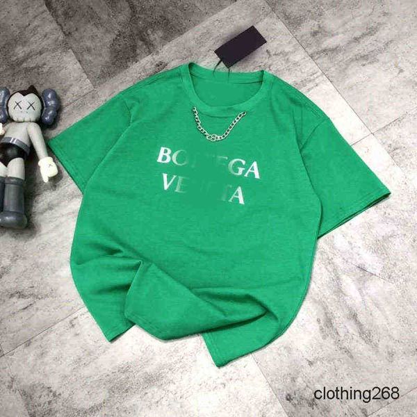 Nueva marca de moda bv cadena de manga corta b collar clásico collar redonda de cuello suelto camiseta para hombres y mujeres