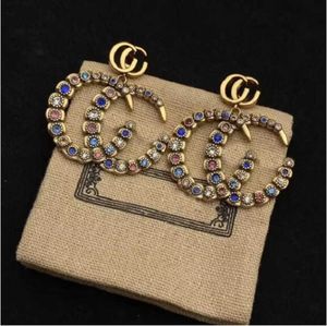 nouvelle marque de mode boucle d'oreille couleur diamant double G lettre en laiton matériel personnalité Boucles d'oreilles femmes fête de mariage designer boucles d'oreilles de haute qualité