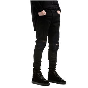 Nieuwe mode Merk mannen zwarte jeans skinny gescheurd Stretch Slim hiphop swag denim motorfiets biker broek Jogger2460