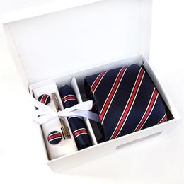 Nouvelle marque de mode rayé hommes cou cravates Clip Hanky boutons de manchette coffret ensembles tenue de soirée affaires mariage fête cravate pour hommes K022780