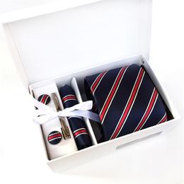 Nouvelle marque de mode rayé hommes cravates Clip Hanky boutons de manchette coffret ensembles tenue de soirée affaires mariage fête cravate pour hommes K02212P