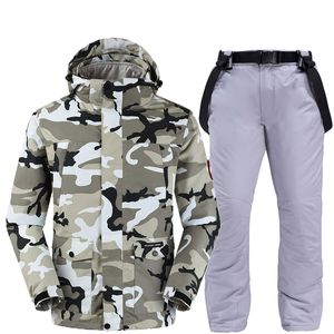 Men's Camouflage Snow Suit, Waterproof Ski Jacket and Snow Belt Pants for Winter Outdoor Sports