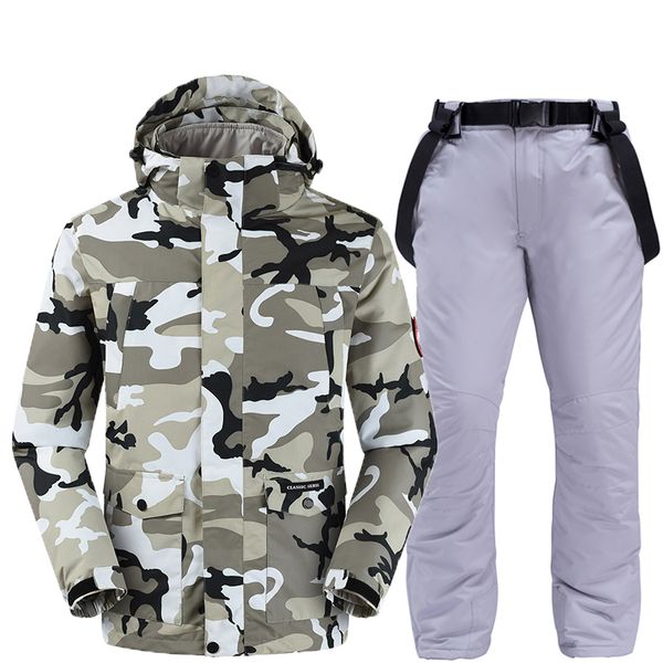 Nouvelle mode Camouflage hommes neige costume snowboard vêtements hiver vêtements de sport de plein air vestes de ski imperméables + pantalon de ceinture de neige