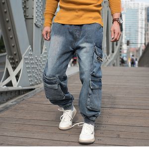 Nouveau pantalon de cargaison de mode Jeans occasionnels pour hommes Taille élastique lâche bouleversement Joggers Joggers Denim Pantalon Streetwear Harem Vêtements Plus Taille