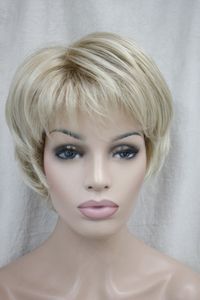 Nouvelle mode charmante blonde mixte courte perruques de dame cheveux synthétiques pleine perruque