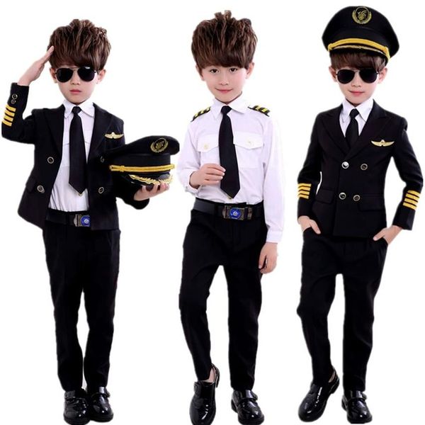Nueva moda Día del niño Piloto Uniforme Azafata Cosplay Disfraces de Halloween para niños Disfraz Niña Niño Capitán Avión Fa2591