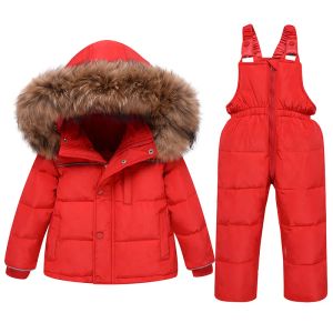 Nieuwe mode kinderen winterkleding set -30 graden donsjack babyjas + broek kind meisje skipak jongens kinderkleding peuter jumpsuit