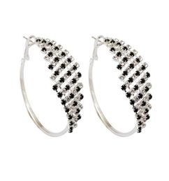 Nouvelle mode clair noir blanc strass cristal Circel boucles d'oreilles discothèque cerceau boucle d'oreille pour les femmes LT23206826