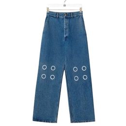 Nieuwe modekleding High Street knie geborduurde rechte jeans met patroon