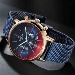 Nouvelle mode couleur lumineuse montre en verre hommes top marque de luxe chronographe hommes en acier inoxydable horloge d'affaires hommes montre-bracelet 210329