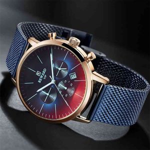 Nouvelle mode couleur lumineuse montre en verre hommes top marque de luxe chronographe hommes en acier inoxydable horloge d'affaires hommes montre-bracelet 210329