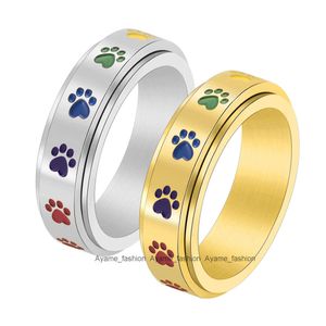 Bague rotative colorée avec impression de pied, vente en gros, soulage l'anxiété, Spinner, anneau en acier inoxydable, bijoux pour femmes, nouvelle mode