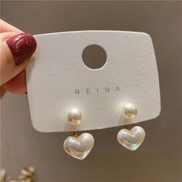 Boucles d'oreilles fines en perles de cœur contractées, nouvelle mode, doux et élégant, boucles d'oreilles pendantes pour femmes, accessoires pour filles