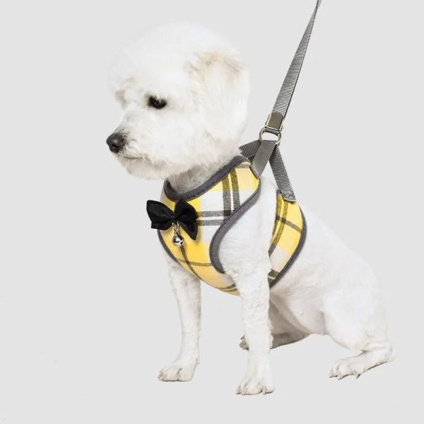 Harnais en coton pour chiens de taille moyenne et petite, nouvelle mode, gilet respirant et réglable, sangle de poitrine avec accessoires à carreaux pour chiens de compagnie