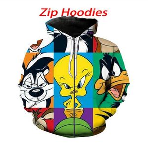 NIEUWE FASOPPARAKEN Autumn Winter 3D Gedrukte Cartoon Looney Tunes Men Woman Zipper Hoodies Jacket Streetwear Casual Hoodies FF0169534233