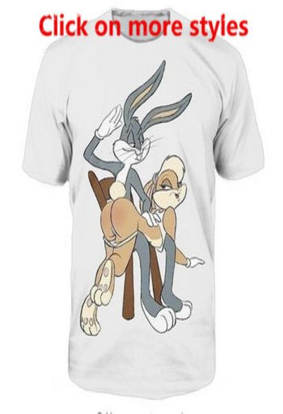 Nueva moda Parejas Hombres Mujeres Unisex Dibujos animados Bugs Bunny Lola Bunny Nalgadas Divertido Impresión 3D Sin gorra Camiseta casual Camisetas Camiseta Top T1183632