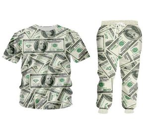 Nouveau couple de mode hommes femmes unisex motif d'argent 100 dollars drôles 3d imprimé streewear décontracté sterewear en deux pièces chemises PA6921640