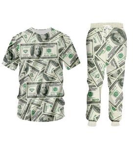 NIEUWE FASOPPARILES MEN Women Unisex Geldpatroon 100 dollar grappige 3D print Casual Creative StreeWeWar tweedelig set shirts PA2292693