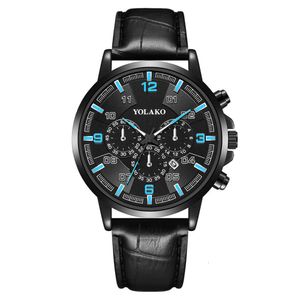 Nieuwe mode Creative Digital Three Eyes Blue Naald Kalender Heren Skin Band Quartz Watch