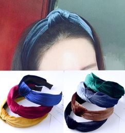 Nieuwe mode Cross Headband Women Ed Turban Hair Band stretch geknoopte fluwelen Bow Hoop Hair Accessories Headwrap1811345