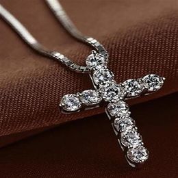 Nueva moda collar cruzado accesorio Ture 925 plata esterlina mujeres cristal CZ colgantes collar Jewelry262n