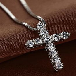 Nueva moda collar cruzado accesorio Ture Plata de Ley 925 mujeres cristal CZ colgantes collar Jewelry2606