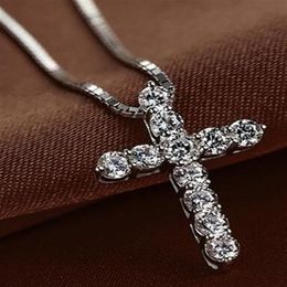 Nueva moda collar cruzado accesorio Ture Plata de Ley 925 mujeres cristal CZ colgantes collar Jewelry294n