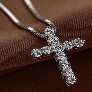 Nieuwe Mode Kruis Ketting Accessoire Tuur 925 Sterling Zilveren Vrouwen Crystal CZ Hangers Ketting Jewelry2626