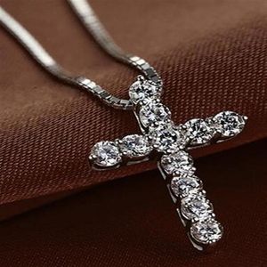 New Fashion Cross Ketting Accessoire Tuur 925 Sterling Zilveren Vrouwen Crystal CZ Hangers Ketting Jewelry239Y