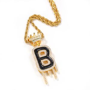 Nouvelle mode couronne goutte à goutte bulles d'huile lettre initiale pendentif collier glacé cubique zircone lettres hommes femmes Hip hop bijoux punk cadeaux de fête