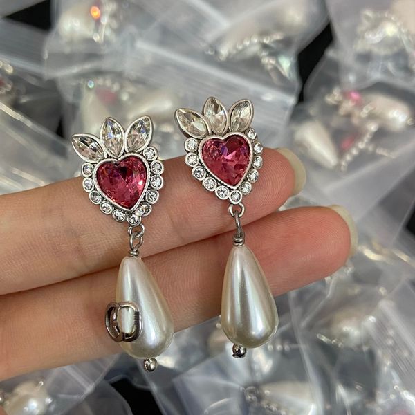 Nouvelle mode cristal couronne gouttelette perle pendentif diamant lettre célèbre marque oreille créoles boucles d'oreilles bijoux saint valentin cadeau fiançailles avec boîte CGUE6 --33