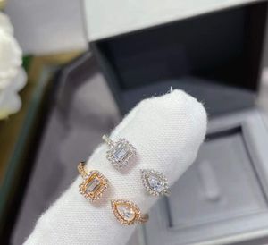Nouvelle mode cristal Rectangle anneau mariage glace poire diamant bijoux femme géométrique Zircon goutte d'eau anneaux fête de fiançailles