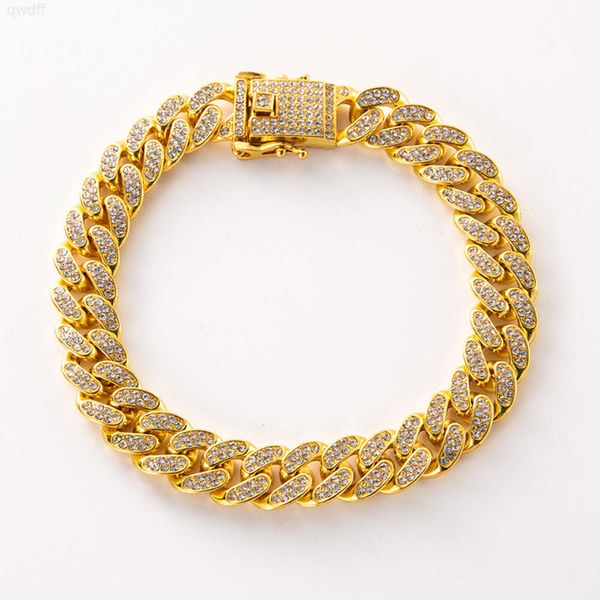 Personnalisé Plaqué Or En Alliage De Zinc Zircon Strass Miami Hip Hop Rap Cuba Cubain Chaîne Bracelet Anlet Hoop Boucle Hommes Femmes Bracelet Designer Hommes