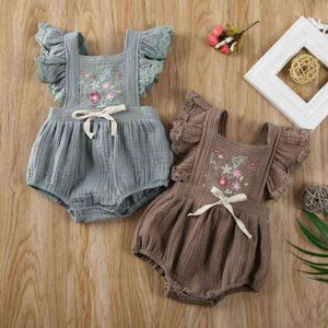 Nieuwe mode schattige pasgeboren babymeisje mouwloze romper jumpsuit katoen bodysuit bloemen outfit baby unisex kleding 0-18m G220517