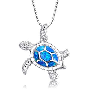 Collier avec pendentif en forme de tortue de mer, nouvelle mode, mignon, rempli d'argent, opale bleue, pour femmes, Animal, mariage, océan, plage, bijoux, cadeau 220t