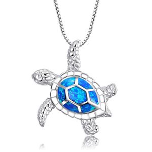 Nouvelle mode mignon argent rempli bleu opale mer tortue collier pendant pour femmes animaux féminins mero océan plage bijoux cadeau 1845