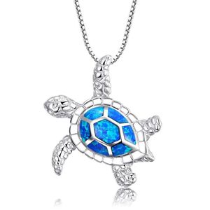 Nouvelle mode mignon argent rempli bleu opale tortue de mer pendentif collier pour femmes femme Animal mariage océan plage bijoux cadeau 313s
