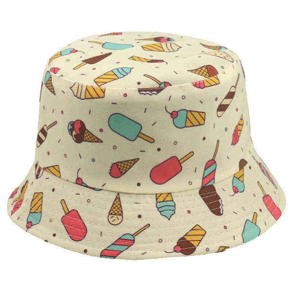 Nouvelle mode mignon printemps été noir blanc crème glacée Popsicle imprimé Buckethat soleil casquettes de pêche Gorras G220418