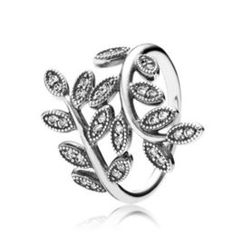 New Fashion CZ Diamond 925 STRING SILP SILD RING Set Original Box pour les feuilles scintillantes Ring Women Girls Gift Jewelry9766597