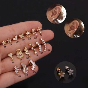 Nouvelle mode Cz Zircon Earbone goujons en acier inoxydable oreille Stud femme Style coréen créatif boucles d'oreilles anneau d'oreille Anti allergie bijoux plaqué or blanc cadeau pour les femmes