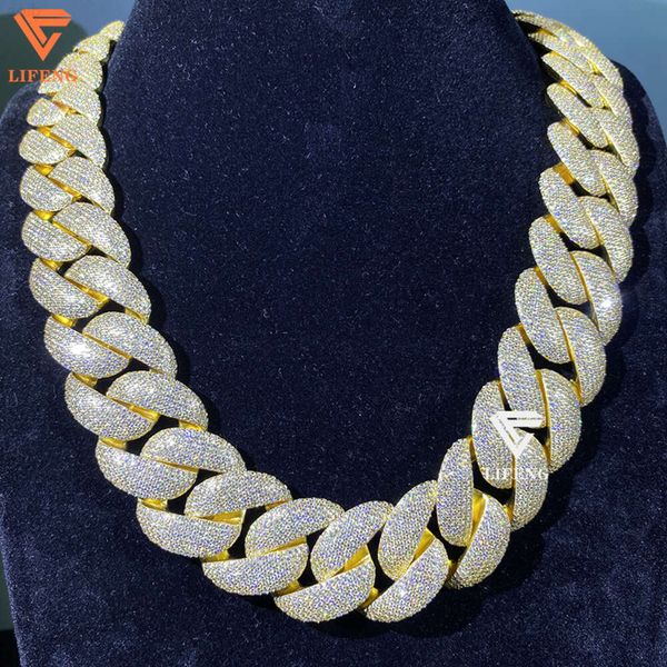 Nouveau design de mode 25 mm Chaîne de bulles de glace Moisanite Diamond Cuban Link Chain 925 Collier hip-hop Sliver pour hommes