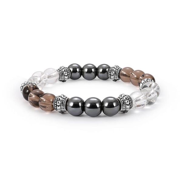 Bracelet en perles de verre de 8MM, nouveau Design à la mode, en pierre d'hématite noire, bijoux pour hommes, cadeau