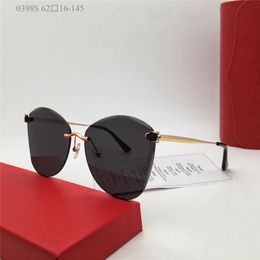 Nouveau design de mode Butterfly Shape Sunglasses 0398S Cadre métallique Lens sans bord