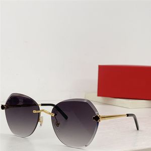 Nouveau design de mode lunettes de soleil œil de chat 0455S monture en métal lentille coupée sans monture style simple et populaire lunettes de protection UV400 en plein air