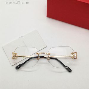 Nuevo diseño de moda para hombres y mujeres, gafas ópticas 0416O, montura de metal sin montura, fáciles de usar, estilo simple y popular, lentes transparentes versátiles